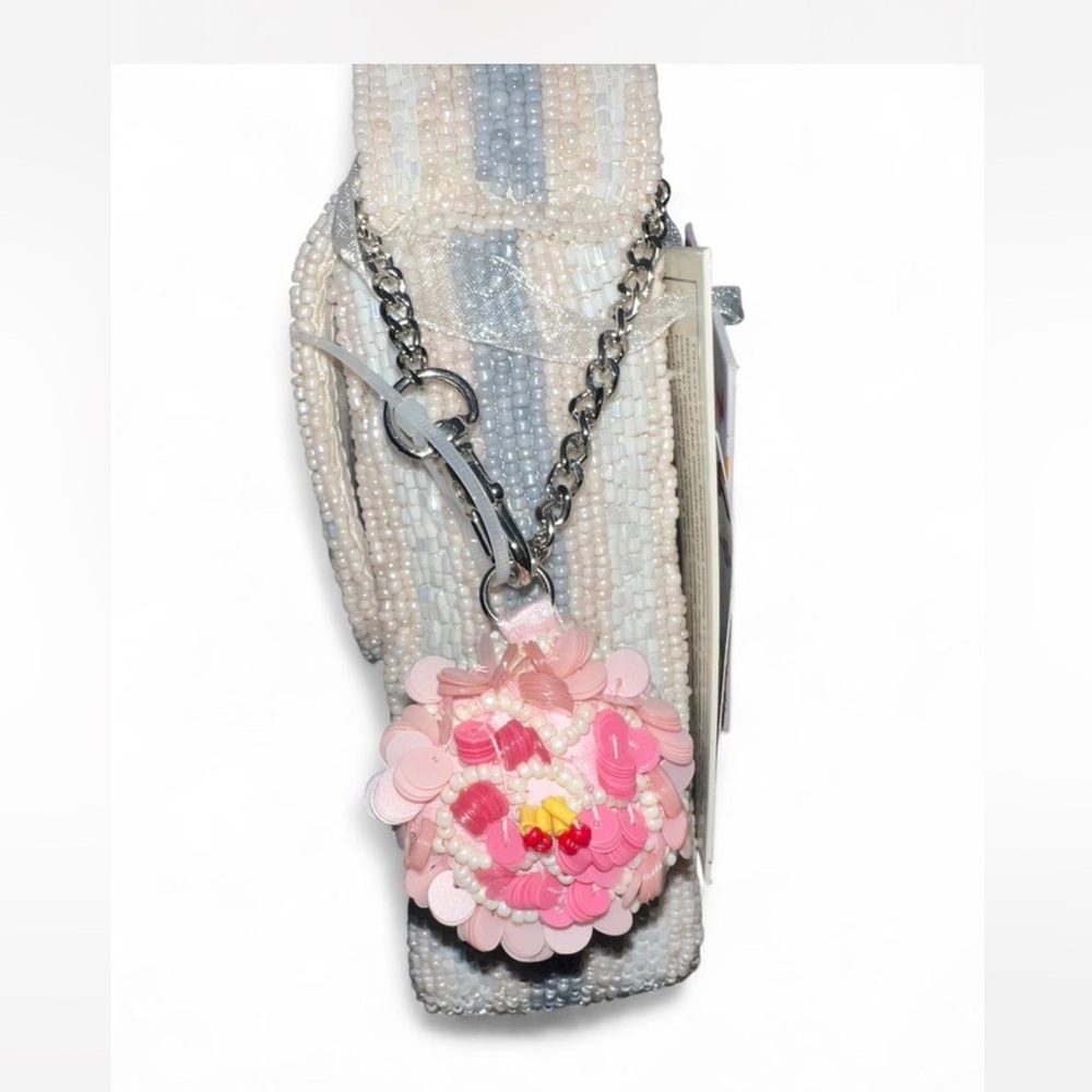 viral blue and pink stripped rose Floral beaded Shoulder Bag made in india - Picture 4 of 4